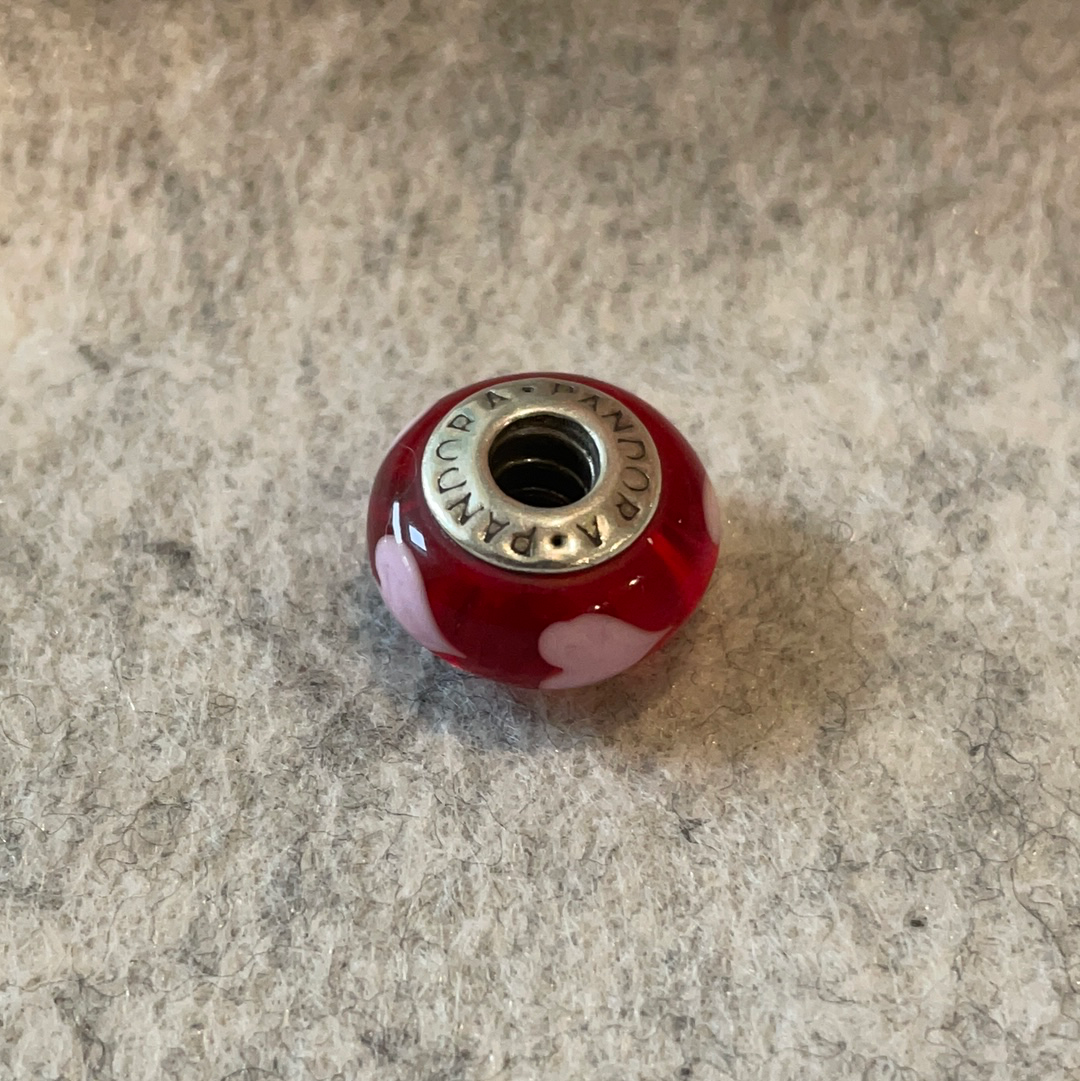 Genuine Pandora Red Murano Glass Charm with Hearts