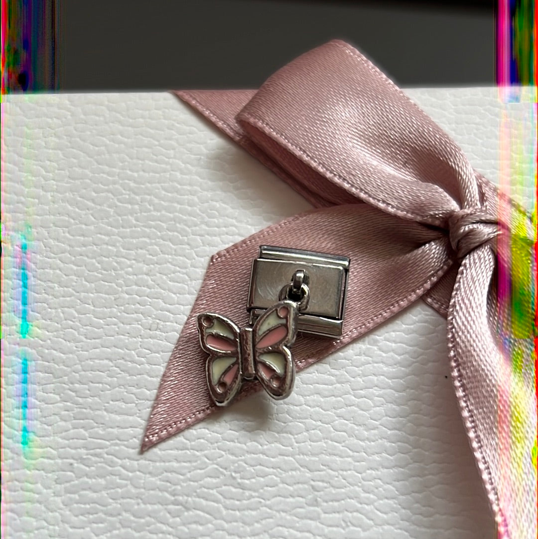 Genuine Nominations Silver Link Charm Dangle Enamel Butterfly