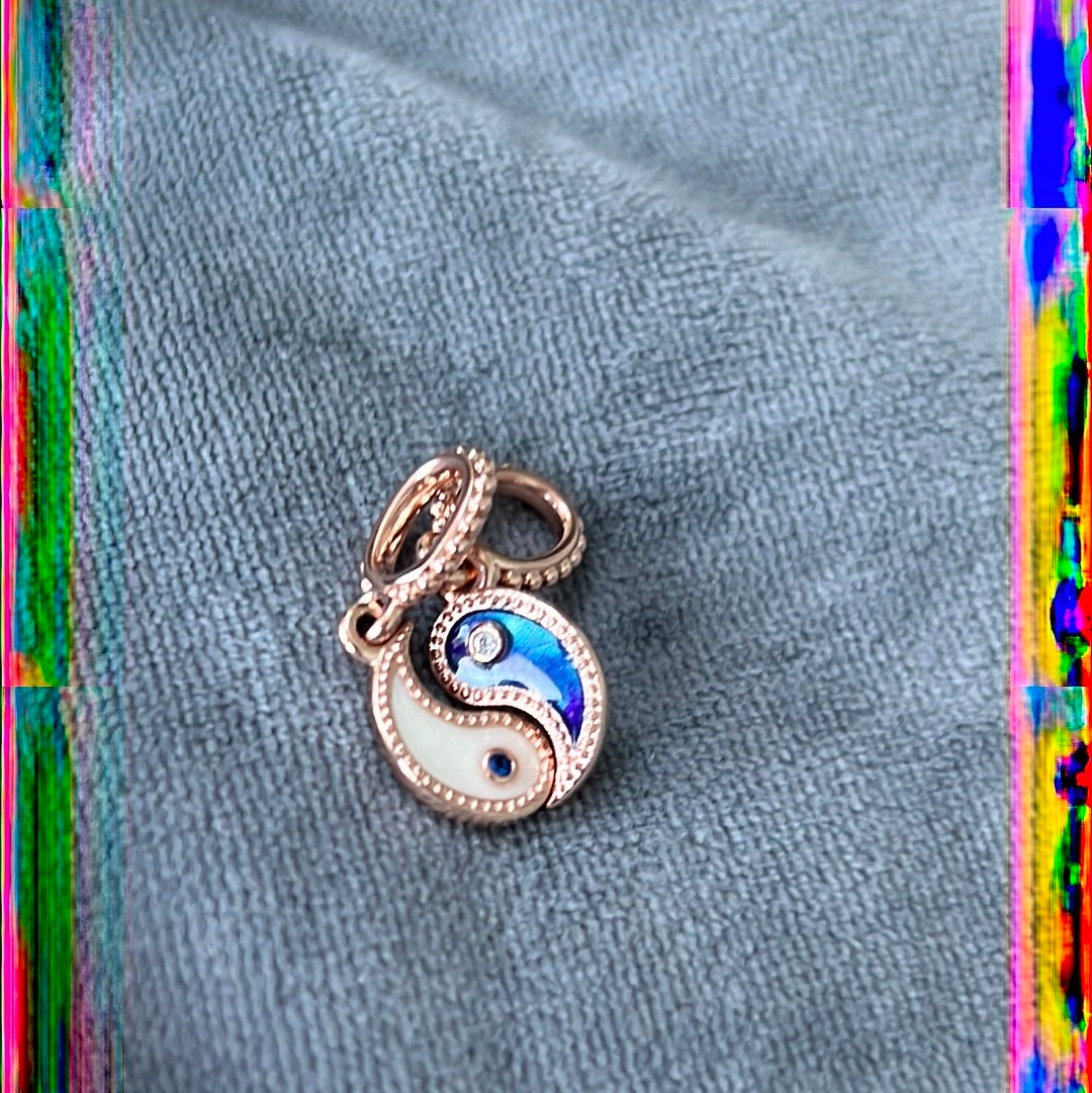 Genuine Pandora Yin and Yang Peace Double Rose Gold Charms With CZ Dangle