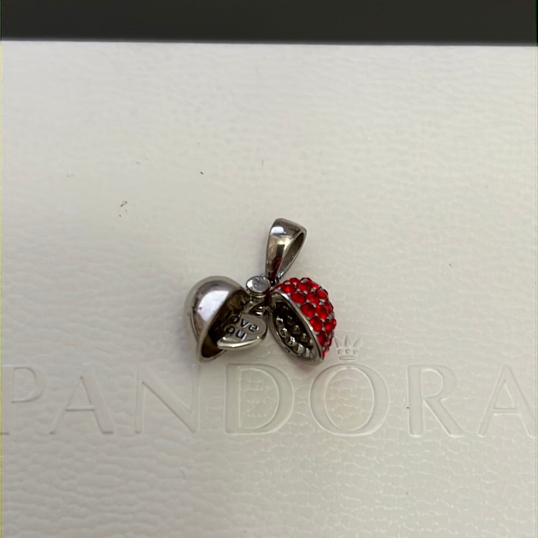 Sterling Silver Red Pave Charm Open With Dangle