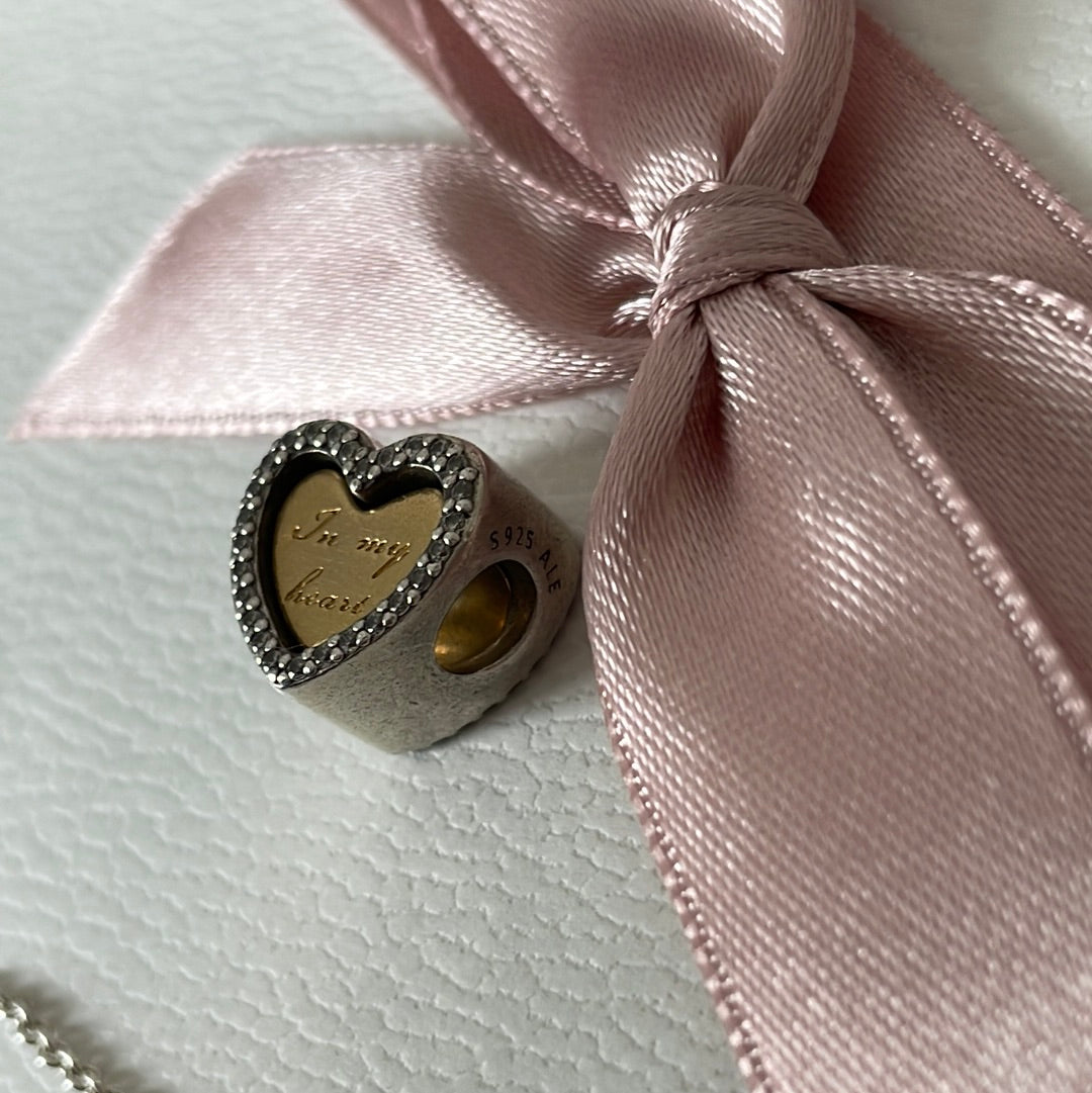 Genuine Pandora Two Tone Heart Pave with Removable Heart Charm 'in my heart'