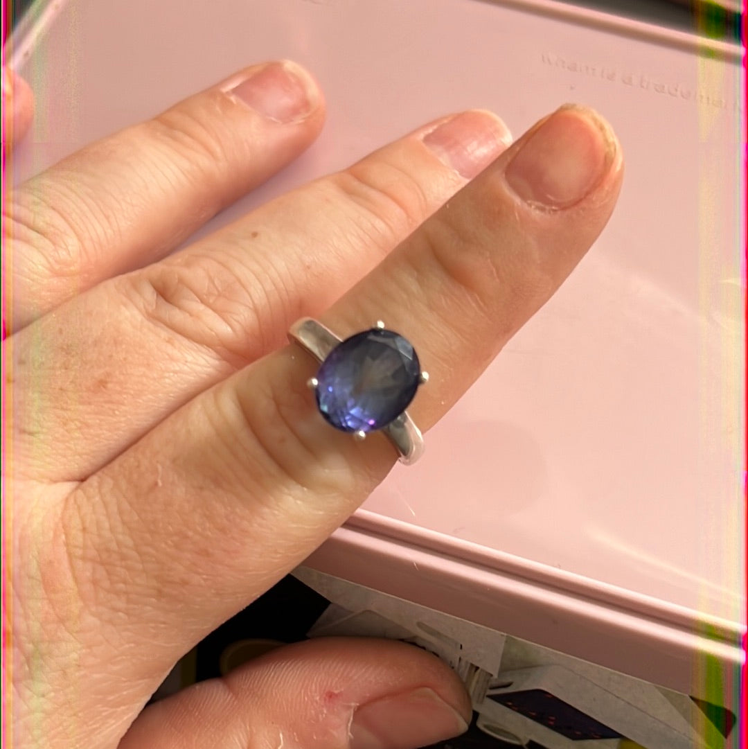 Genuine TTGC Sterling Silver Ring With Large Blue Oval CZ Size 54