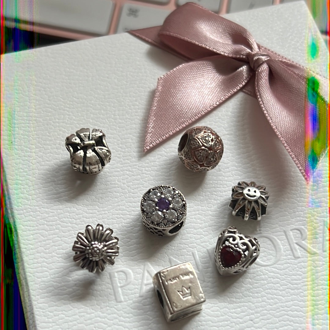 Bundle of 4 Pandora and 3 Sterling Silver Charms Used and Worn or Broken
