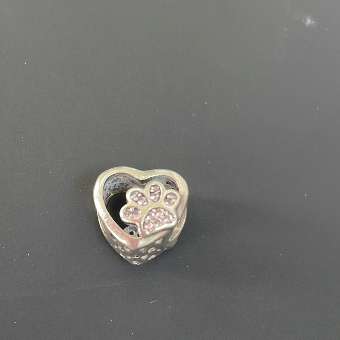 Genuine Pandora Clear Pave Openwork Heart Sparkle Paw Print Charm