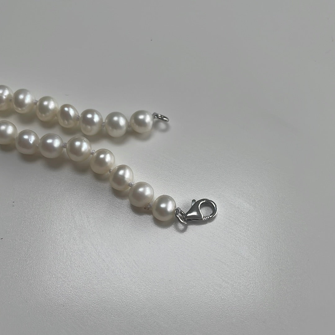 Sterling Silver and Pearl Necklace and Bracelet Set