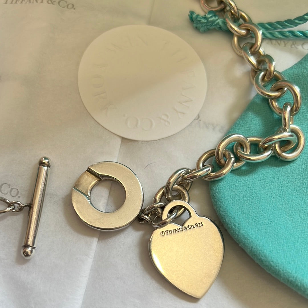 Genuine Tiffany & CO Sterling Silver Large Heart Chunky Toggle Chain Heart Pendant Choker Necklace 43cm
