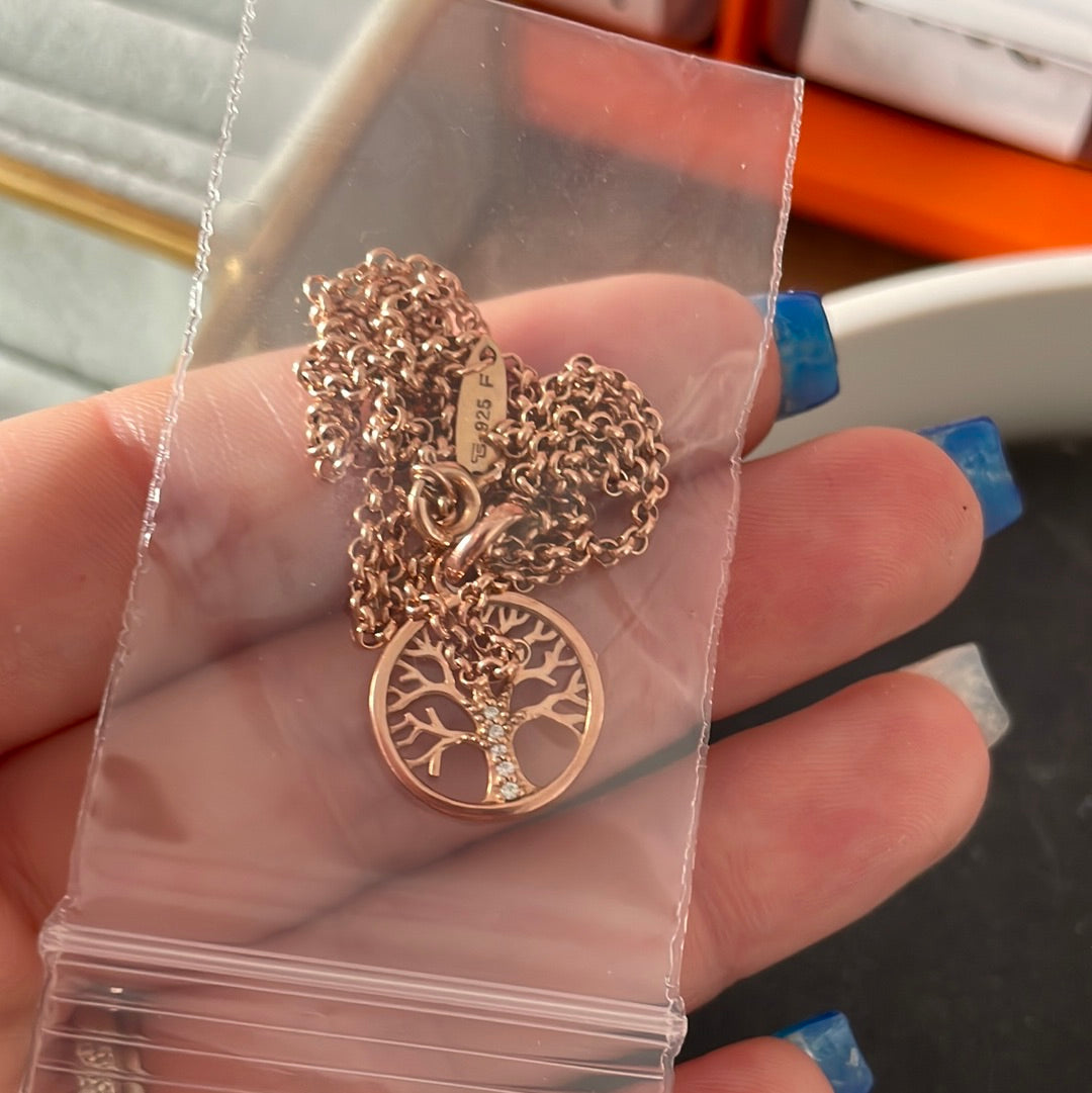 Genuine Thomas Sabo Rose Gold Pave Family Tree Necklace Short Chain