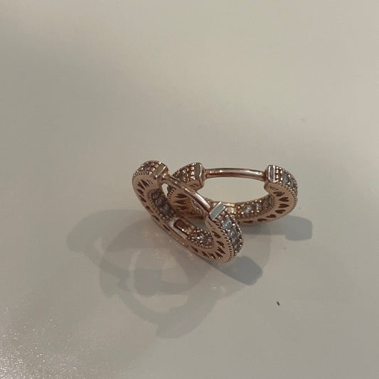 Genuine Pandora Rose Gold Radiant Heart Pave Earrings Hoops
