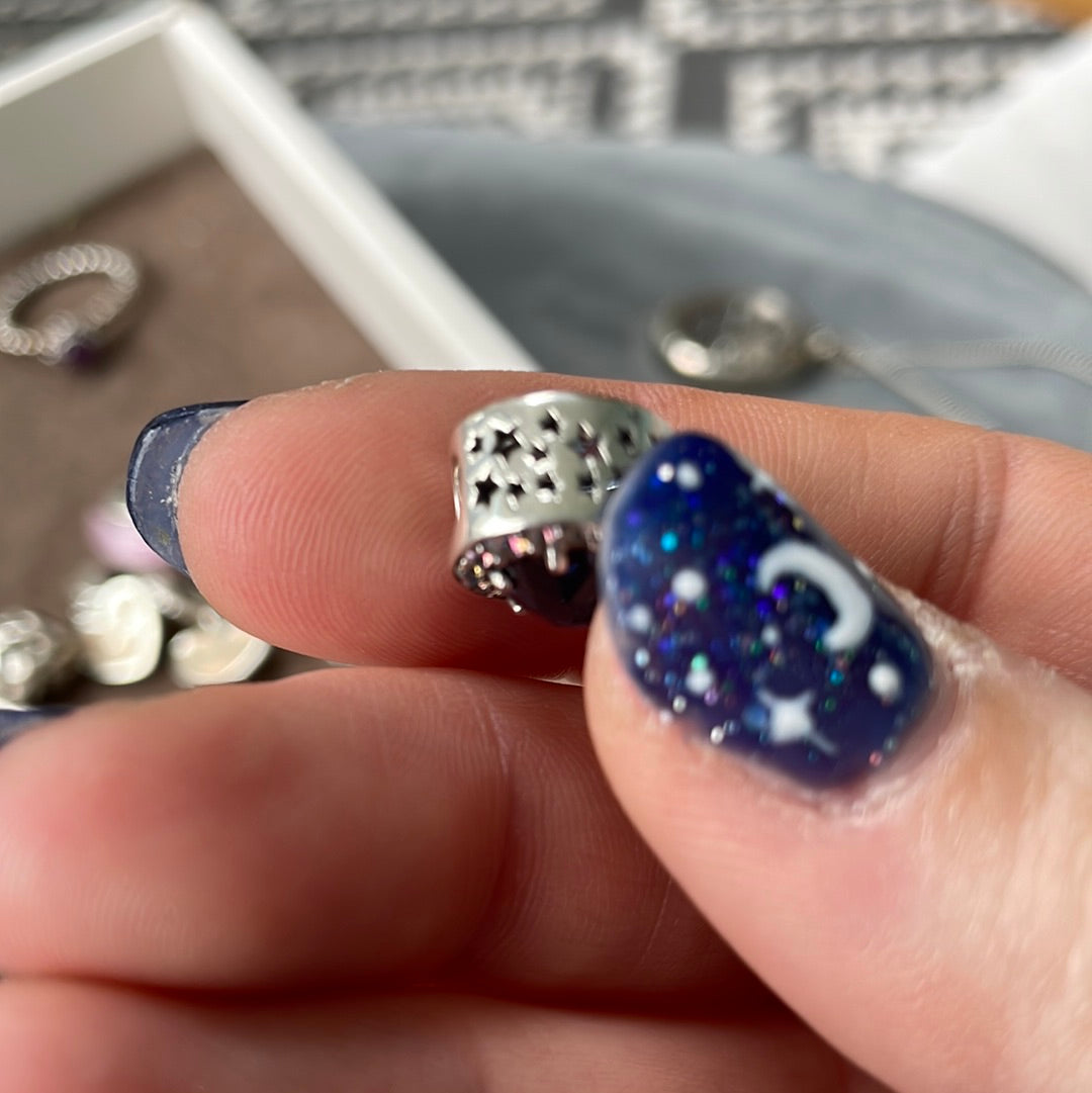 Genuine Pandora Moon Pave Moon and Faceted Blue Stars Openwork Celestial Charm