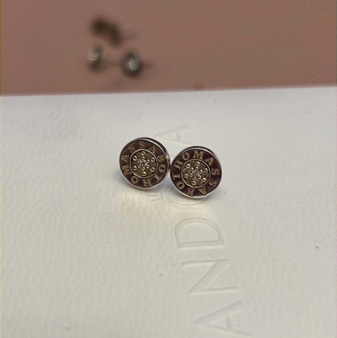 Genuine Thomas Sabo Sterling Silver CZ Logo Circle Earrings