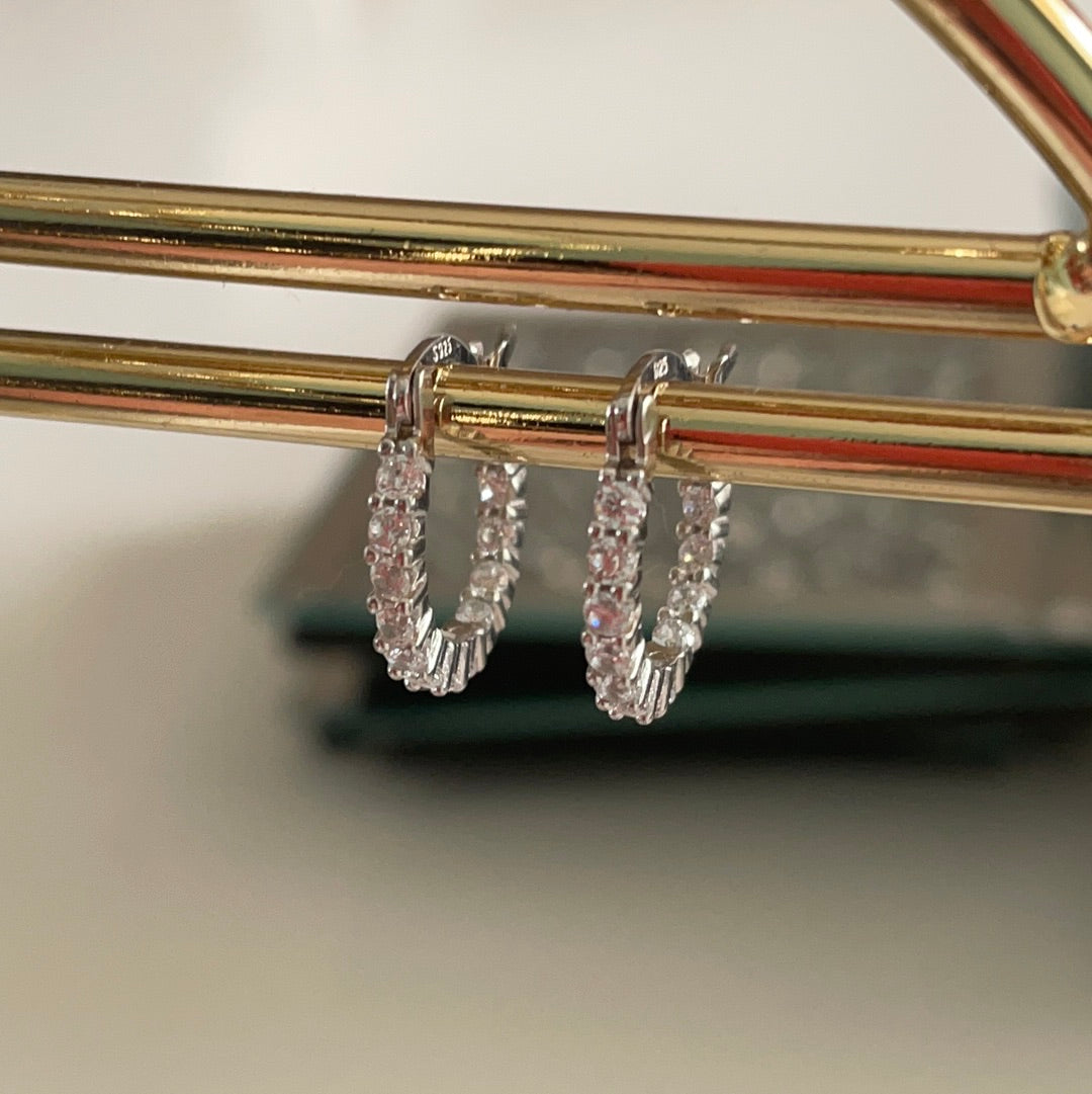 Brand New Large CZ Stone Small Hoop Pave Earrings