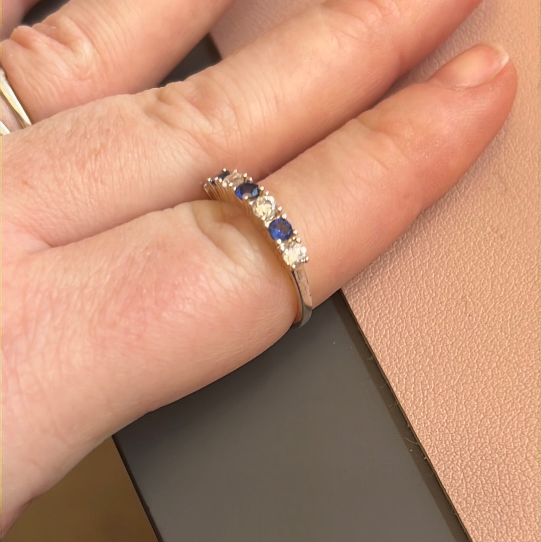 Sterling Silver Ring Beautiful Blue and Clear Square Stones 56