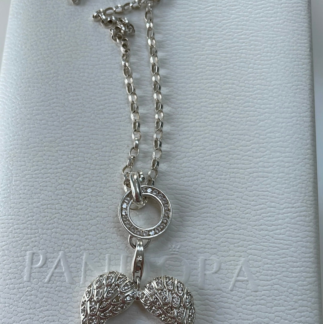 Thomas Sabo Sterling Silver Pave Feather Angel Wing Clip Charm On Pave Chain Necklace