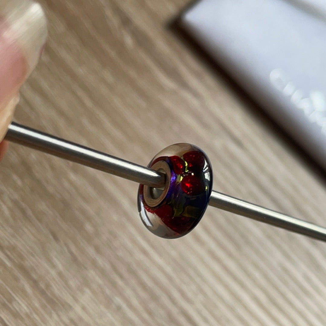 Genuine Chamilia Murano Oil Spill Style Flower Iridescent Unusual Charm