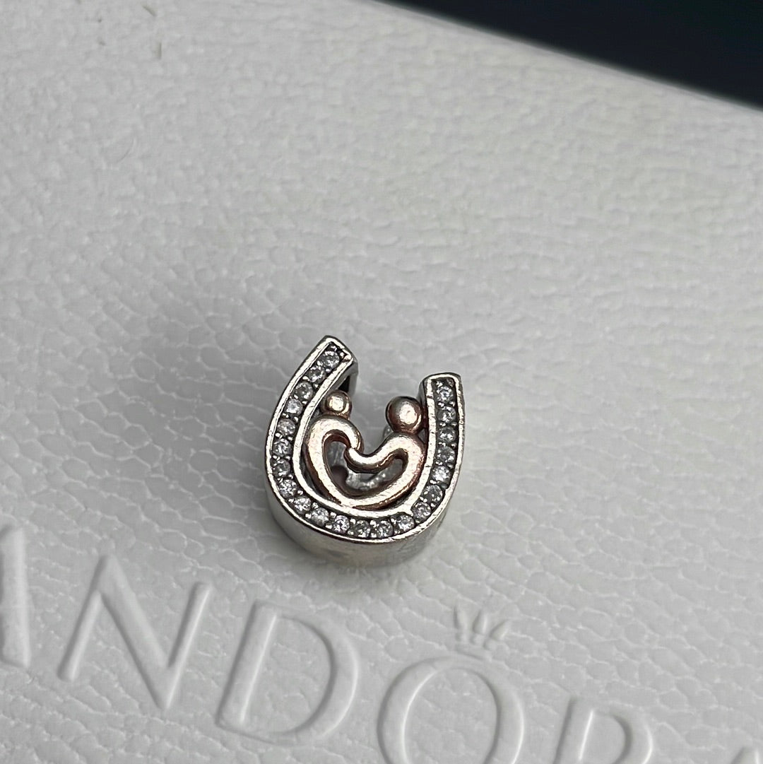 Sterling Silver Pave Horseshoe Wedding Couple Charm