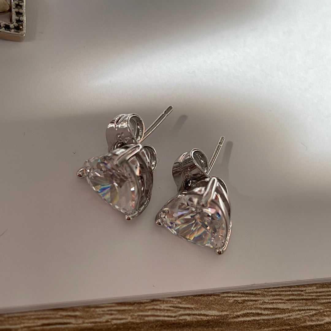 Brand New Sterling Silver CZ Heart Earrings