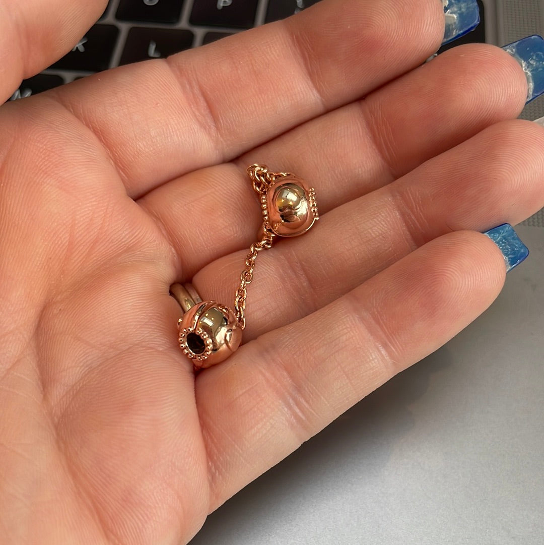Genuine Pandora Rose Gold Pave Clip Safety Chain Embossed Heart