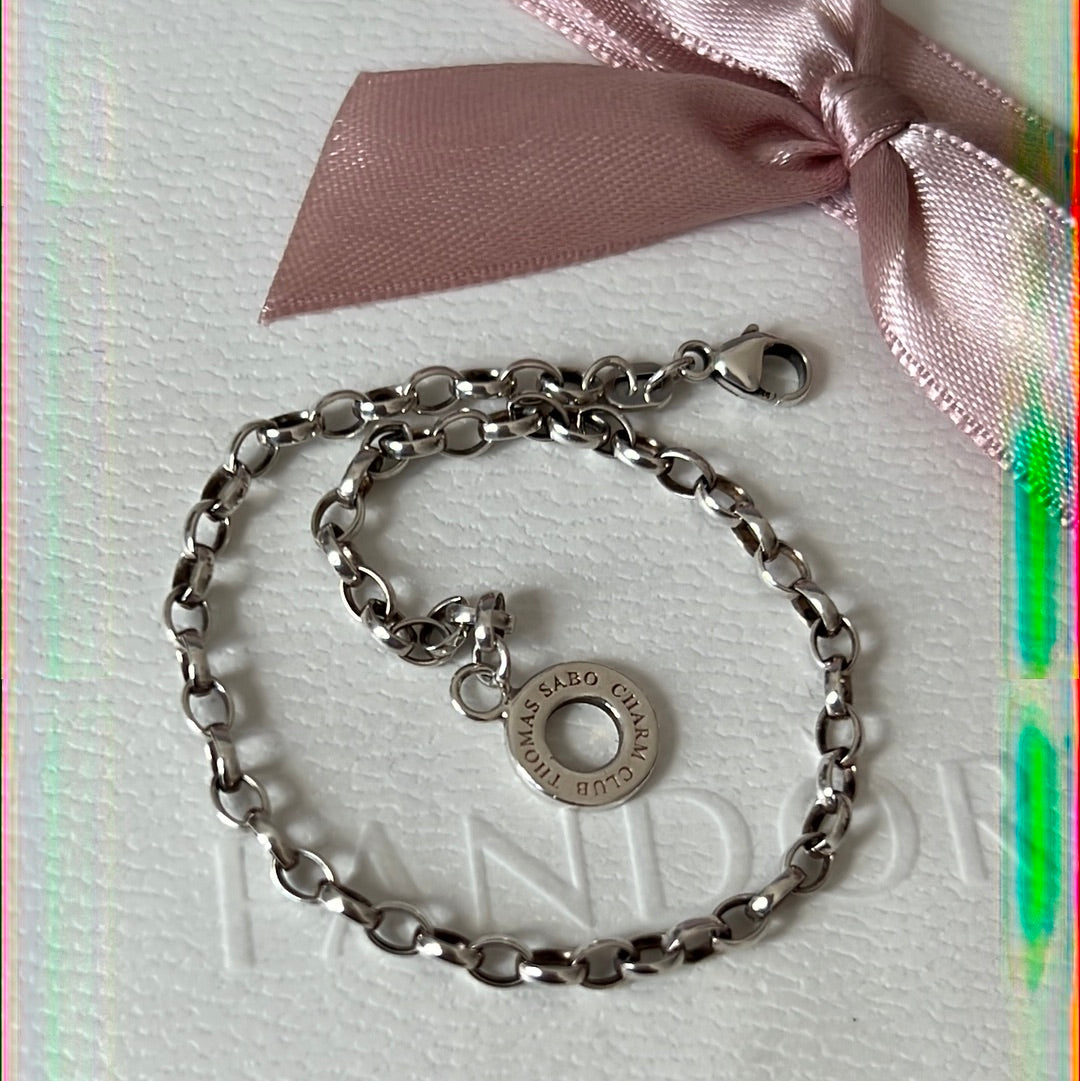 Thomas Sabo Sterling Silver Club Charm Clasp Links Bracelet Medium 18cm