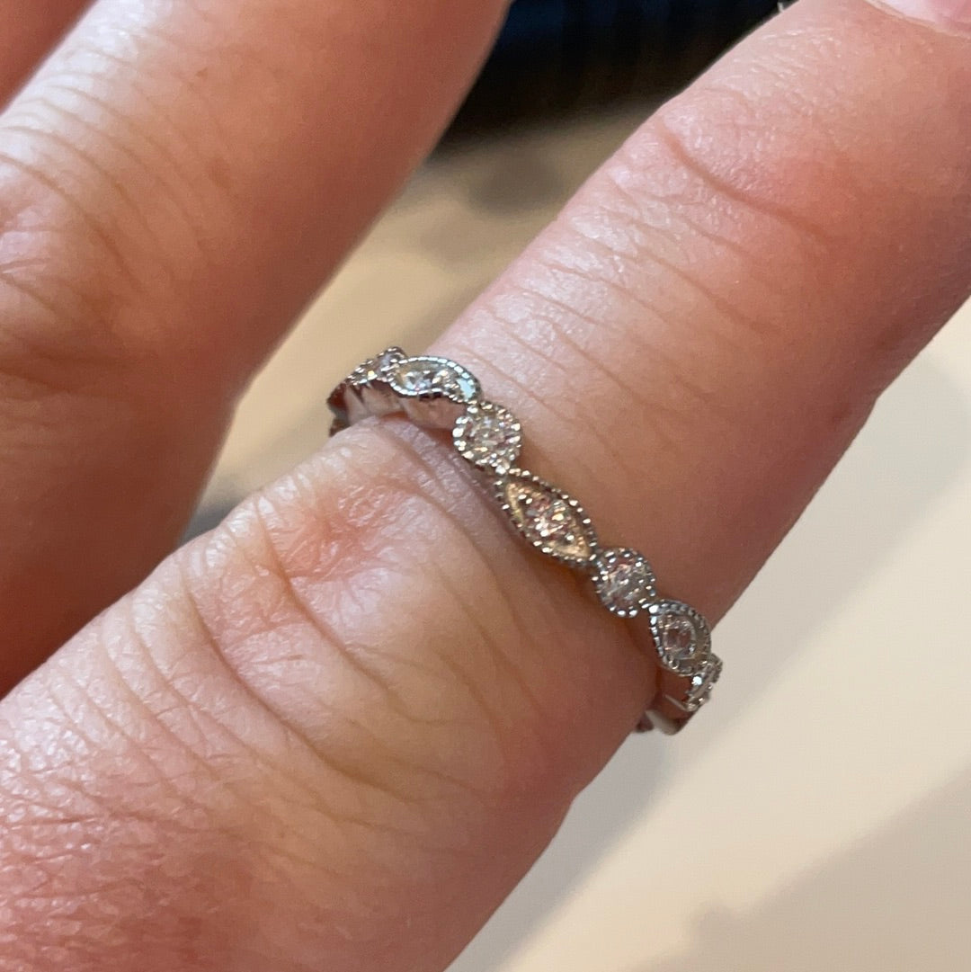 Sterling Silver Cz Pave Band of Circle and Oval Band Ring Size 56