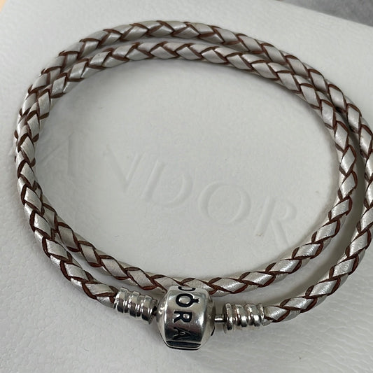 Genuine Pandora Cream and Brown/Gold Double Leather Wrap Bracelet Medium