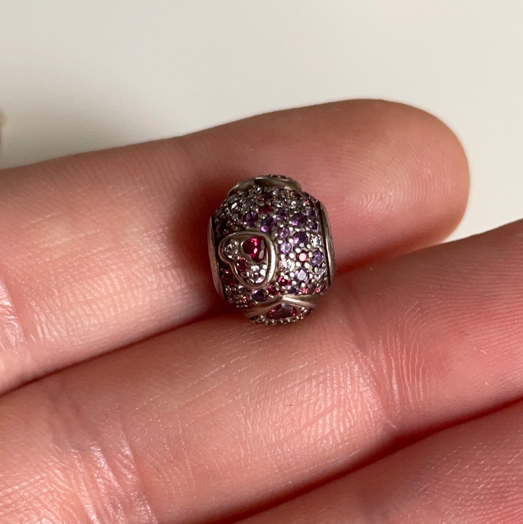 Genuine Pandora Pink, Red and Purple Raised Hearts Pave Ball