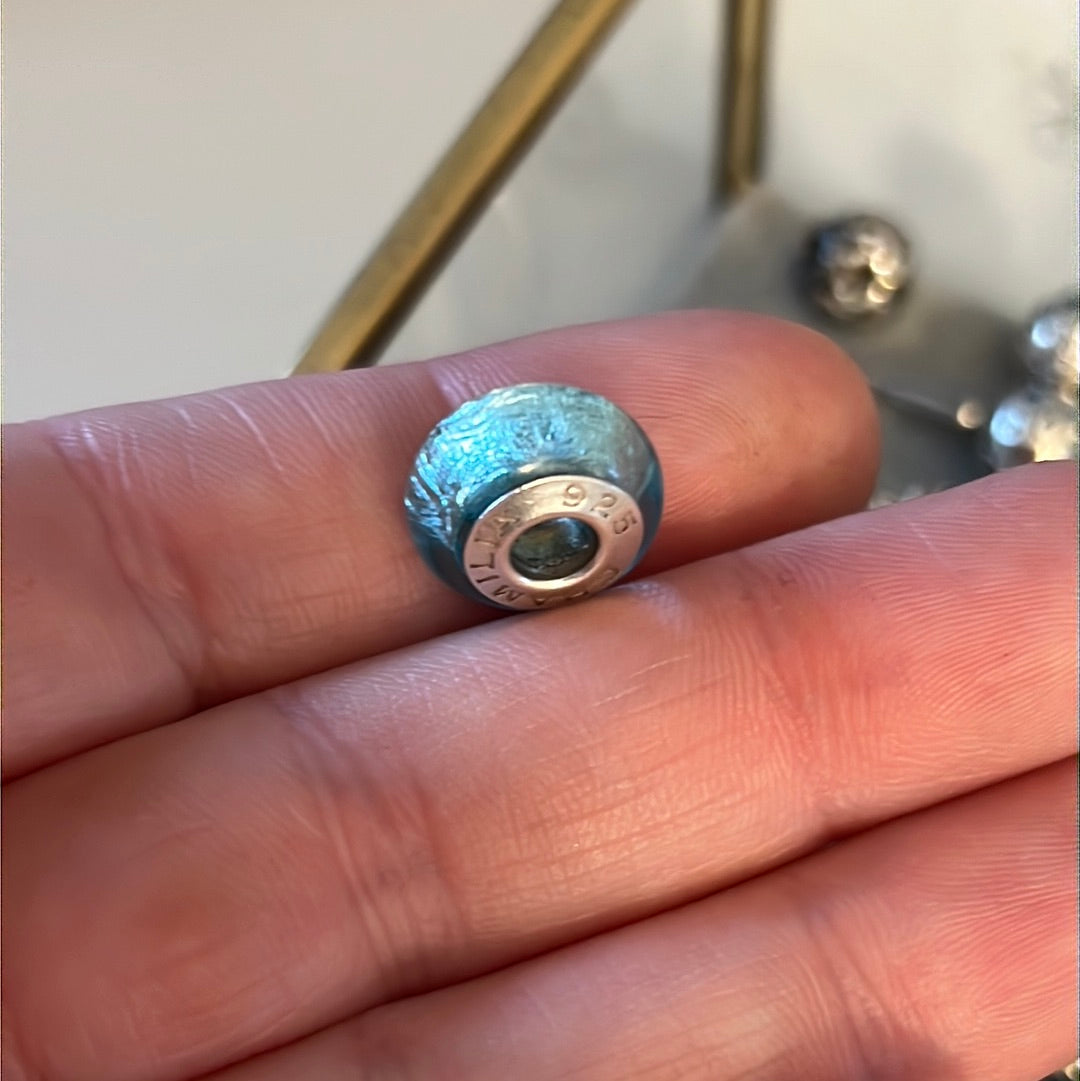 Genuine Chamilia Blue Foil Iridescent Murano Charm
