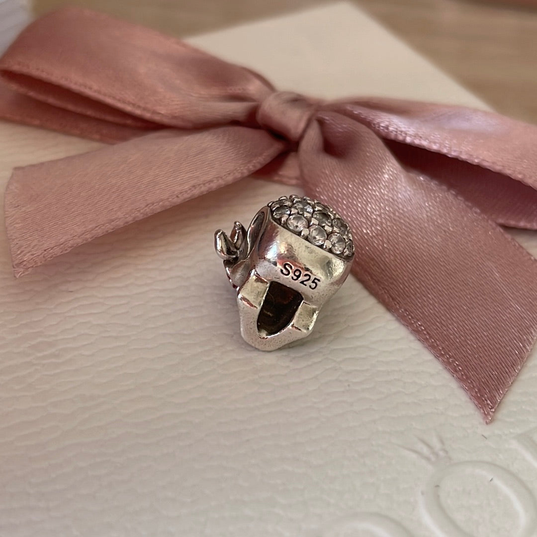 Sterling Silver Skull Charm With Enamel Rose and Butterly