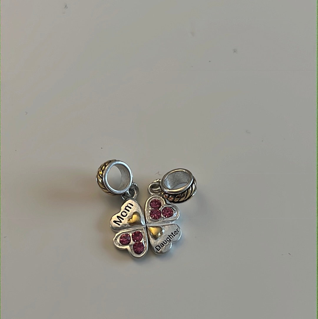 Sterling Silver Mother and Daughter Charm Hearts Charms