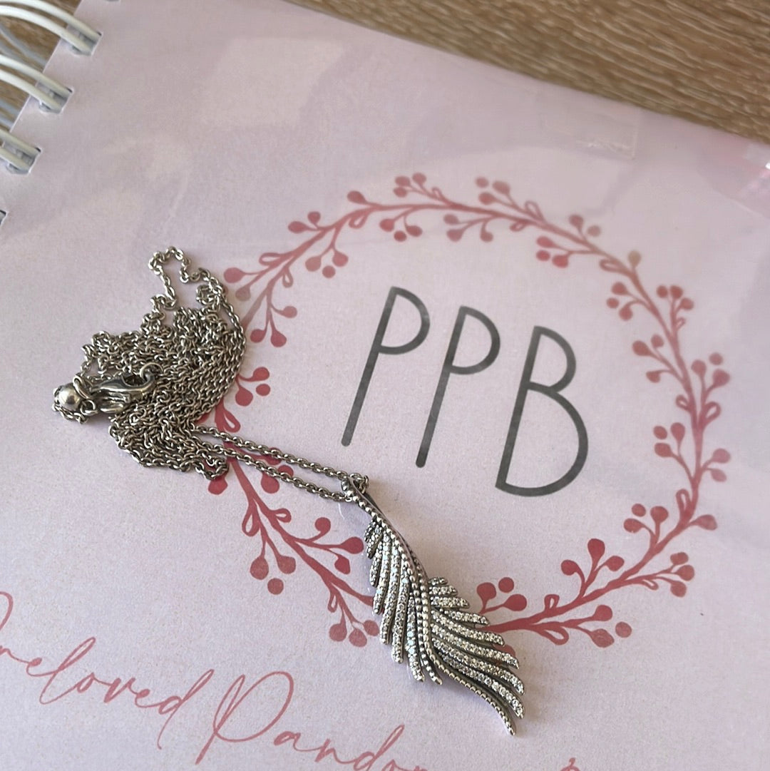 Genuine Pandora Feather Angel Wing Pave Necklace With 40 Chain INCLUDED
