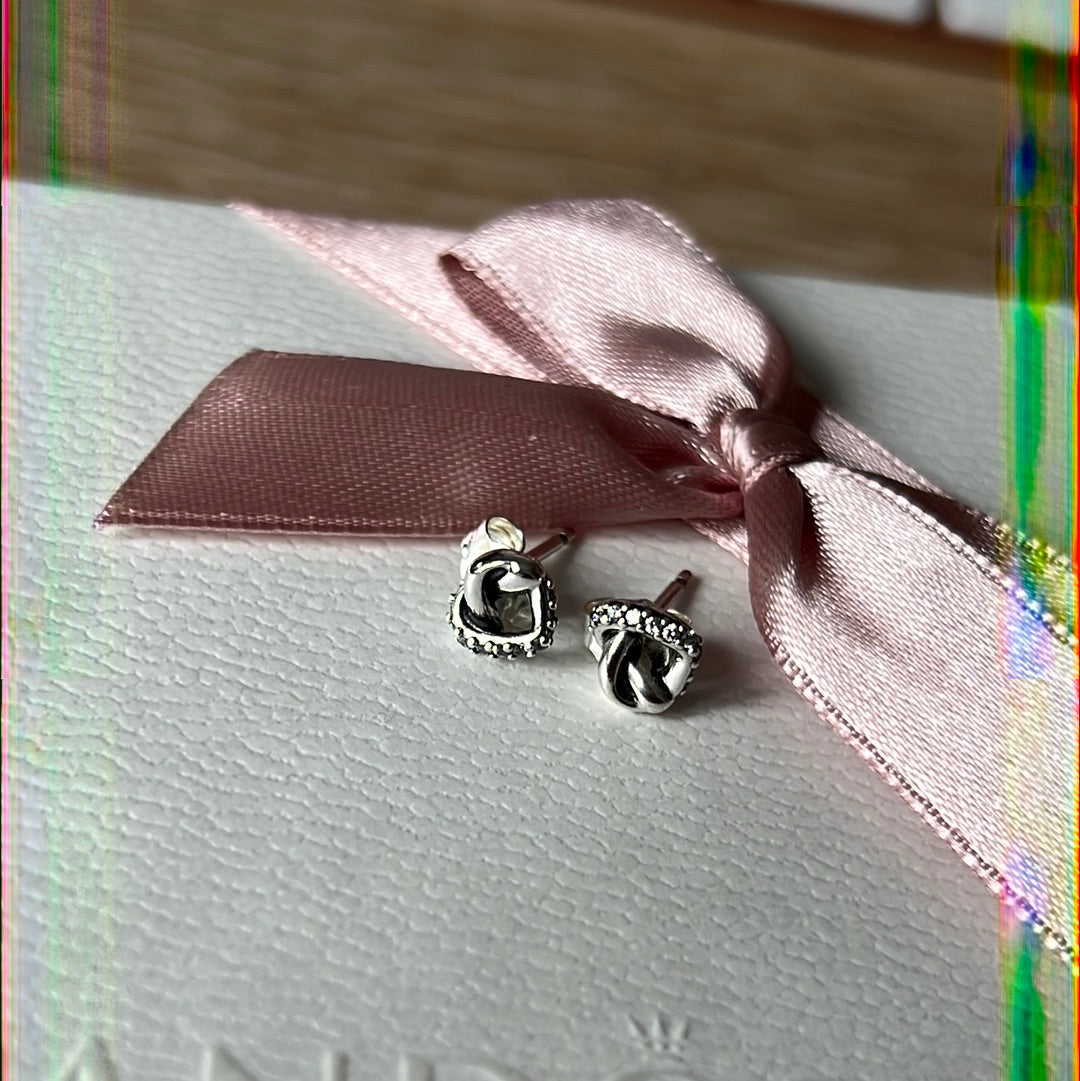 Genuine Pandora Pave Openwork Heart Knot Earrings
