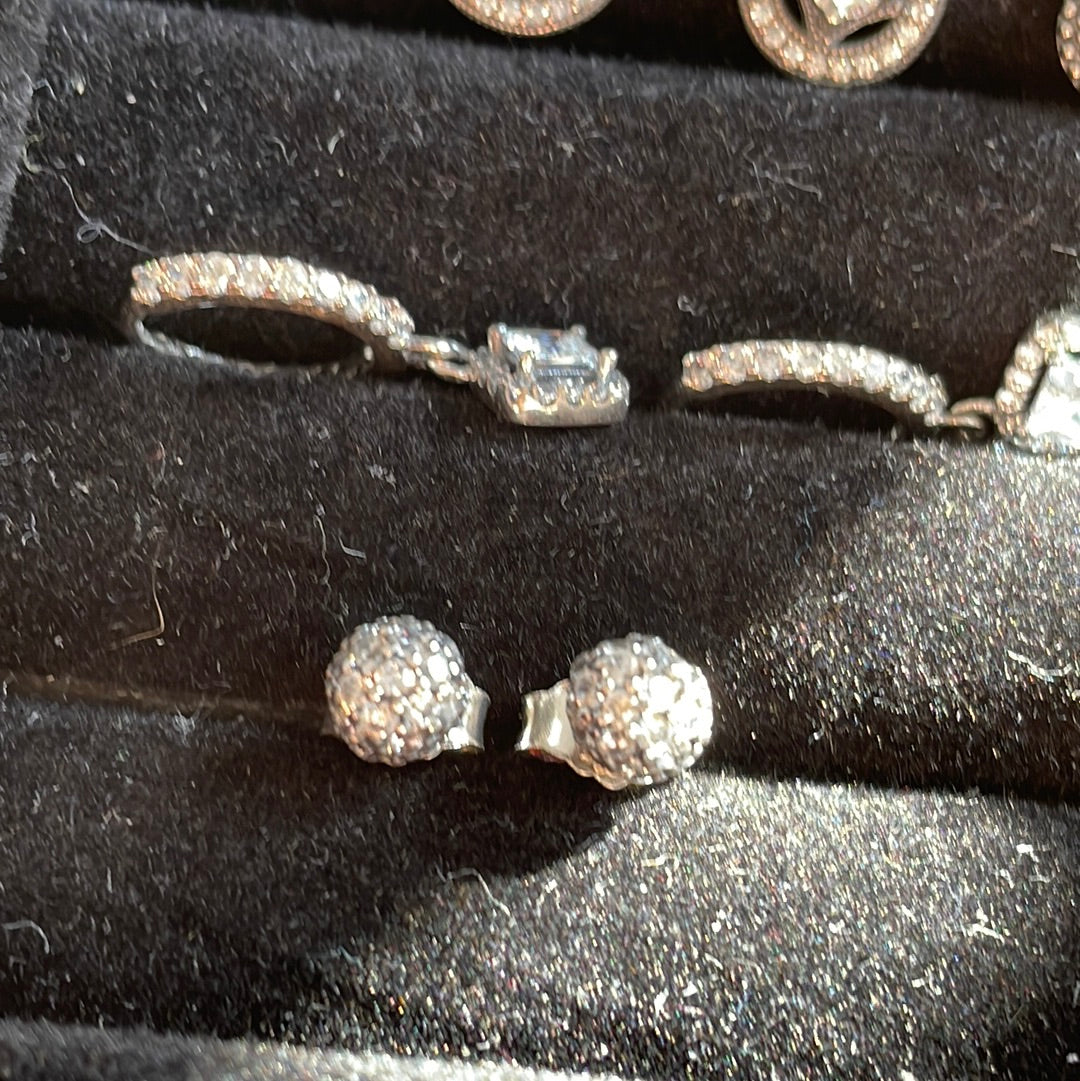 Unbranded Sterling Silver Pave Ball Sparkle Stud Earrings