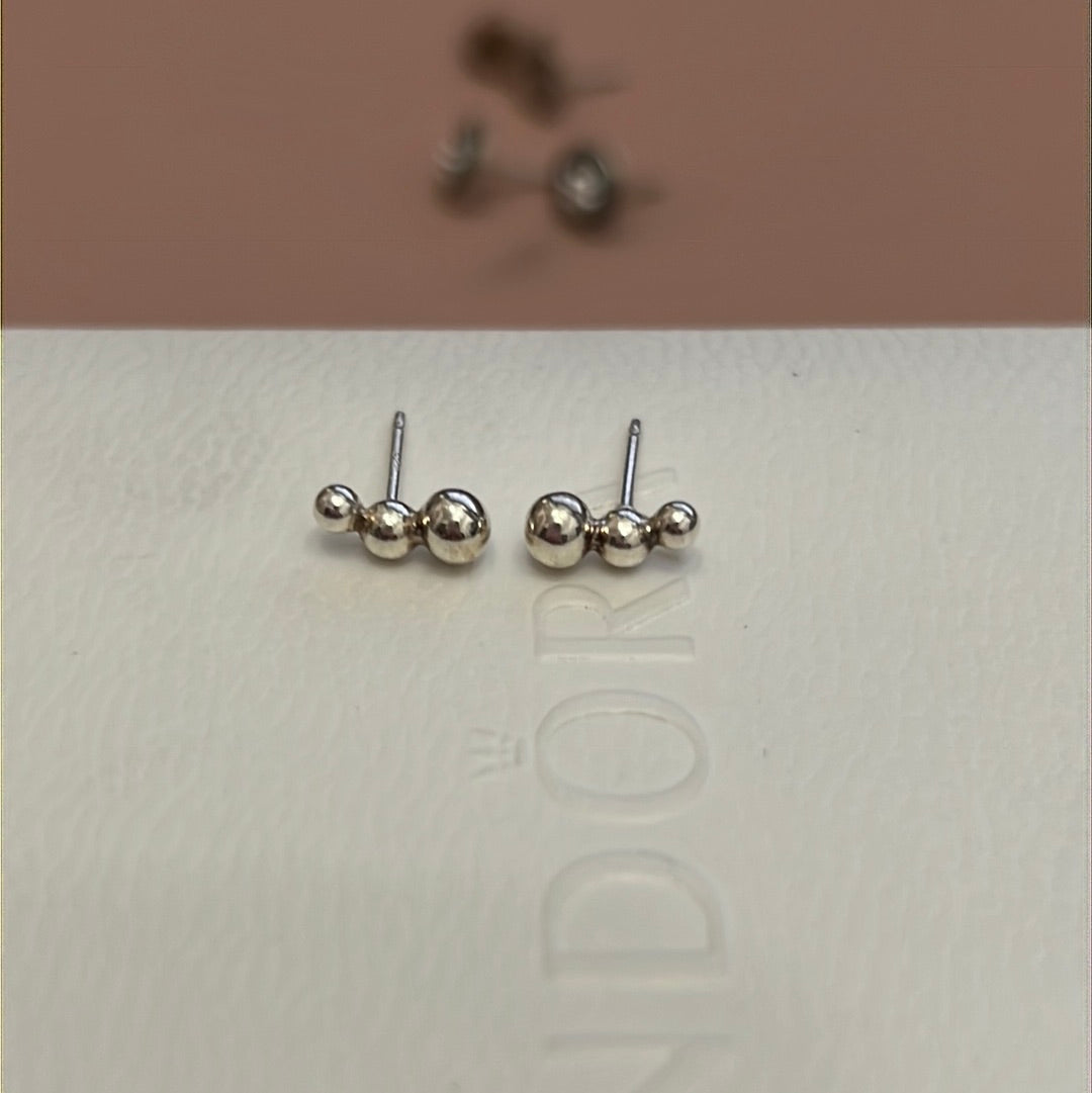 Sterling Silver Pave String of Beads Stud Earrings