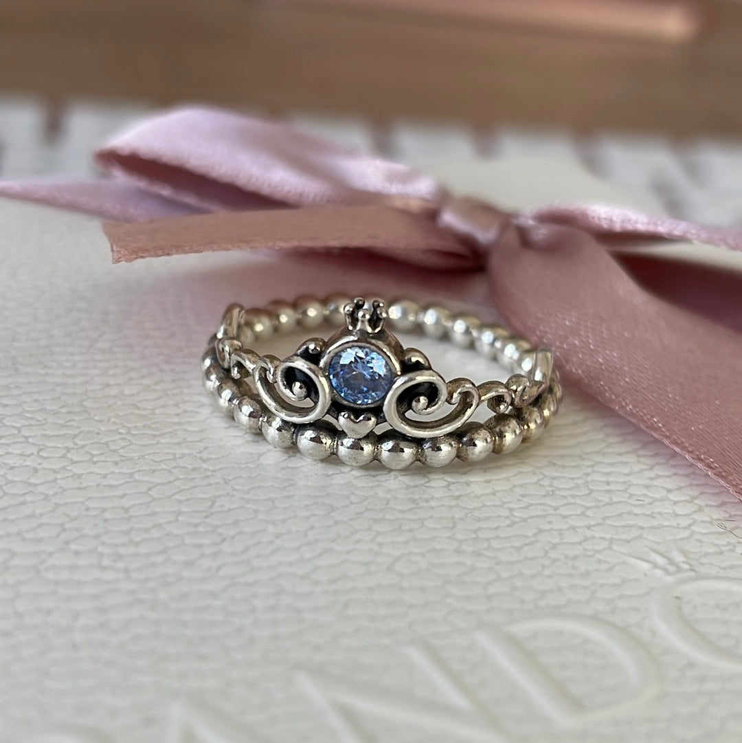 Genuine Pandora Disney Blue Cinderella Pave Ring Size 52