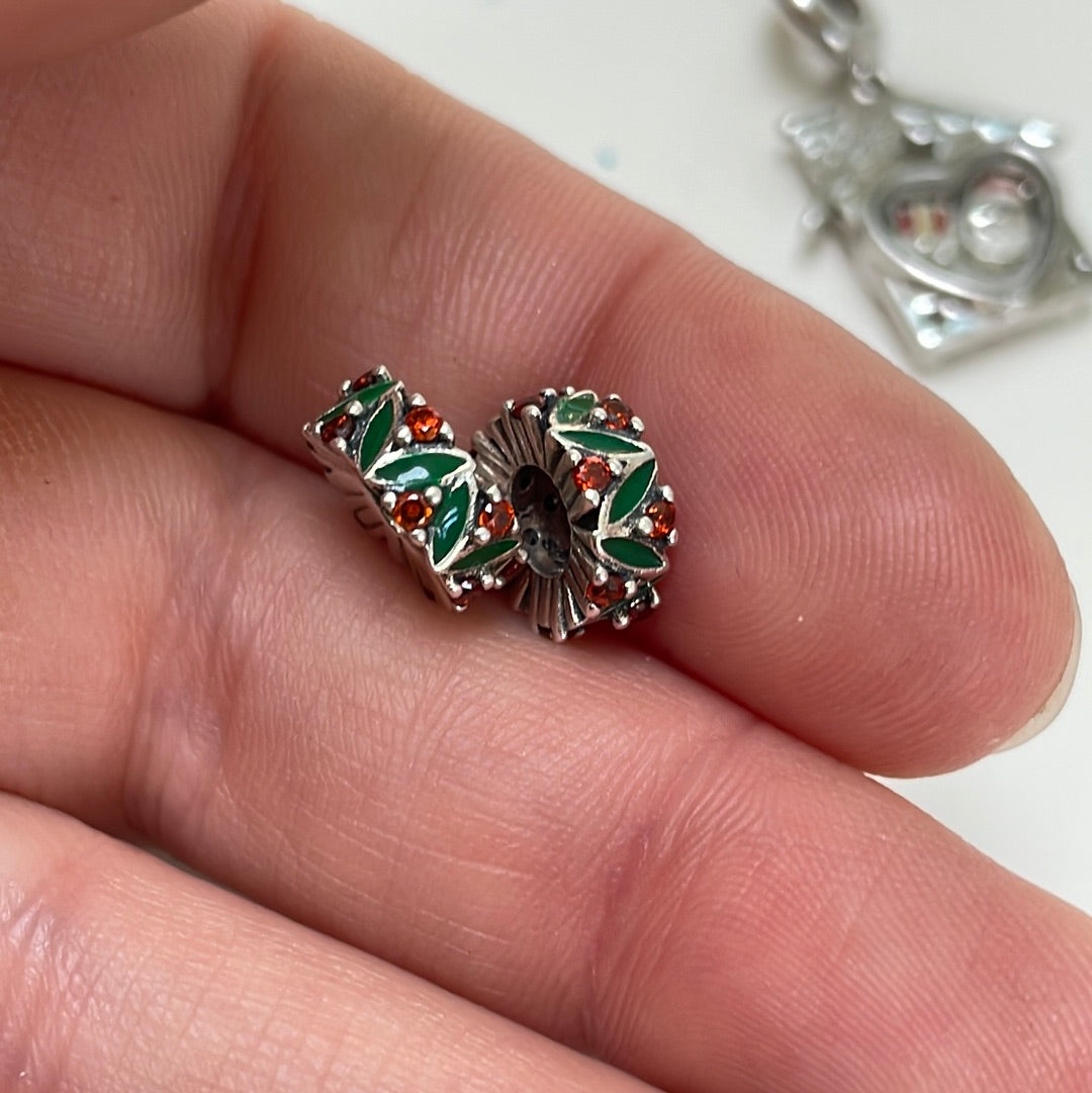Sterling Silver Christmas Pave Mistletoe Spacer Set Pair