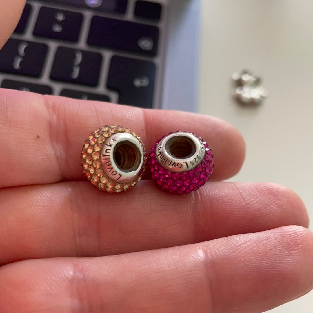 Pair of Genuine Lovelinks Pink and Gold Pave Ball Charms