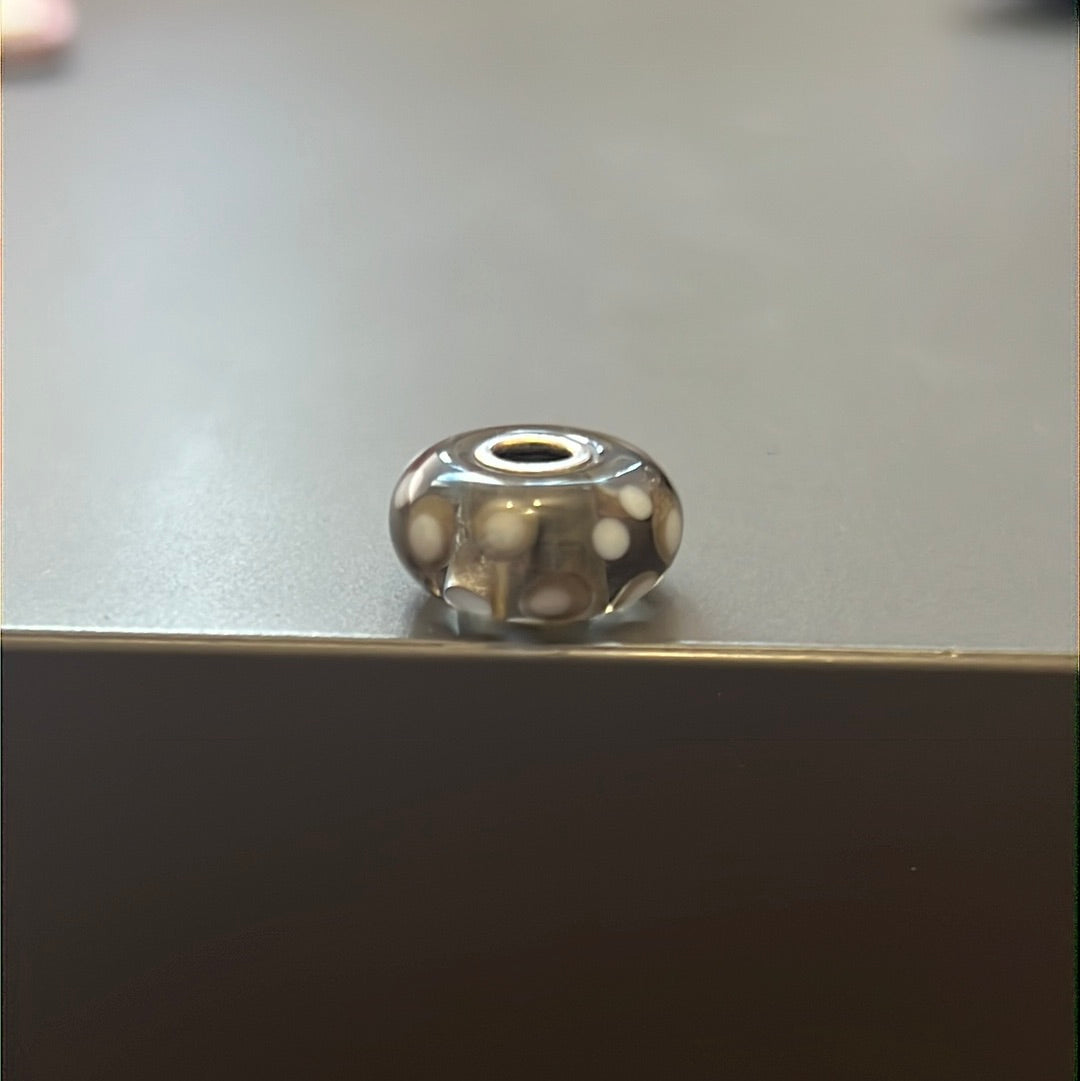 Genuine Trollbeads Grey and White Polka Dot Murano Charm