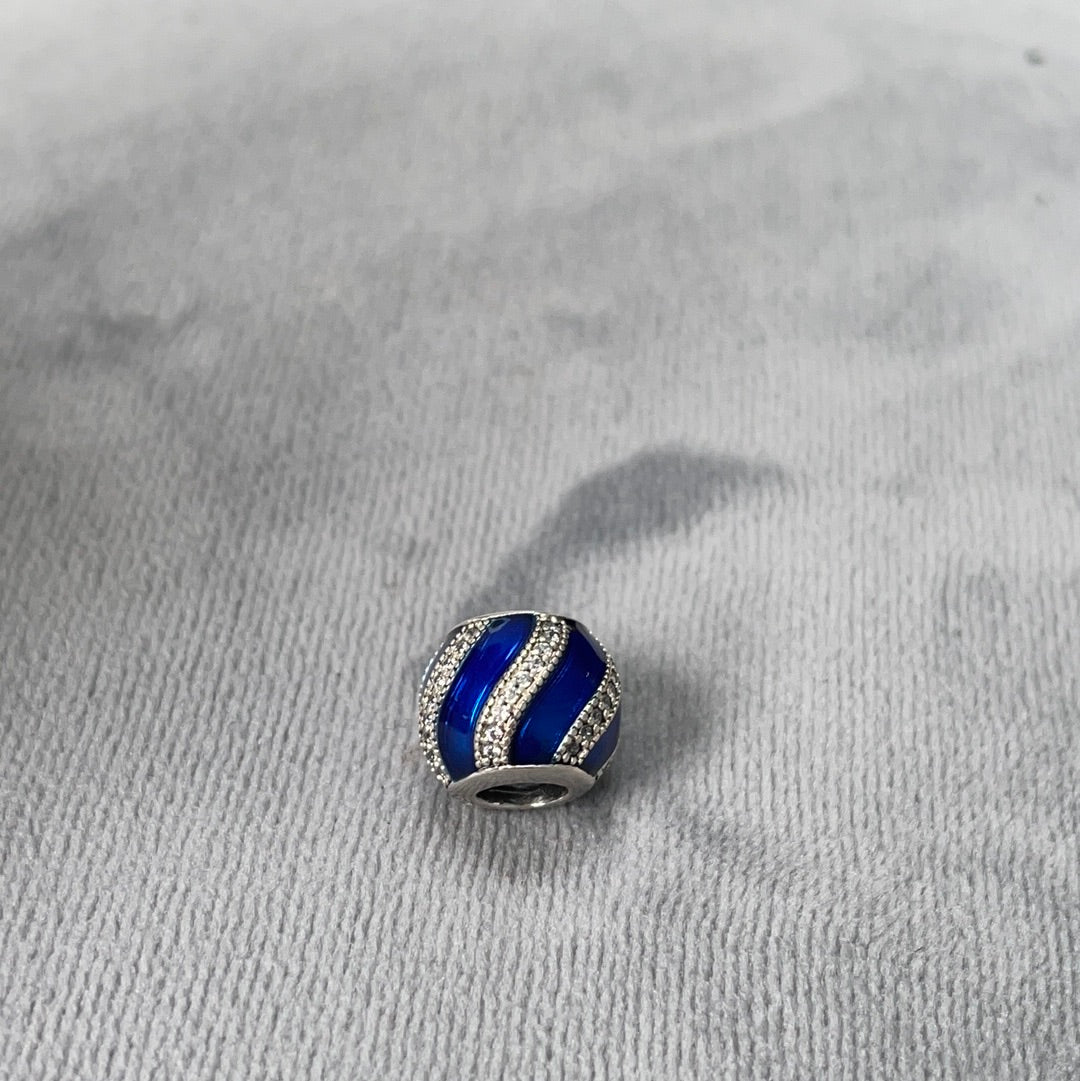 Genuine Pandora Blue Enamel Charm With Pave Swirl Lines Christmas