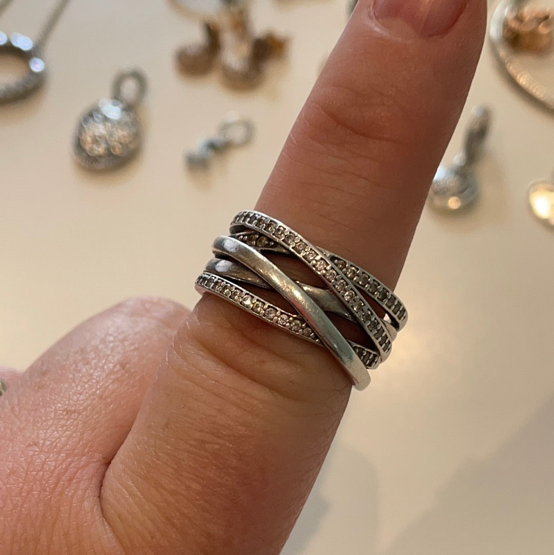 Genuine Pandora Huge (Rose Gold or Silver) Chunky Ring Pave 5 Layer Ring in Size..