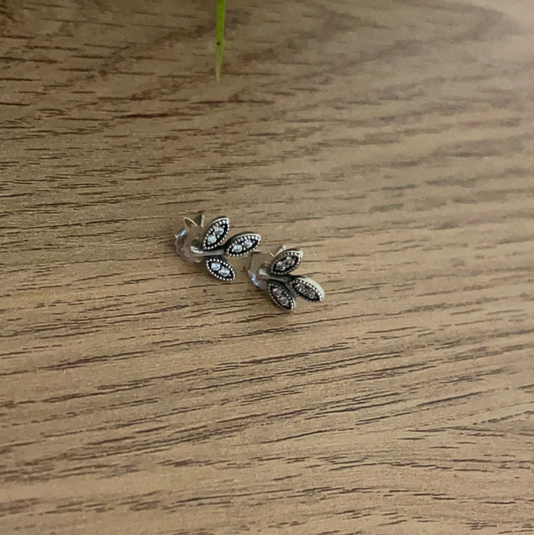 Genuine Pandora Retired Pave Leaf Earrings