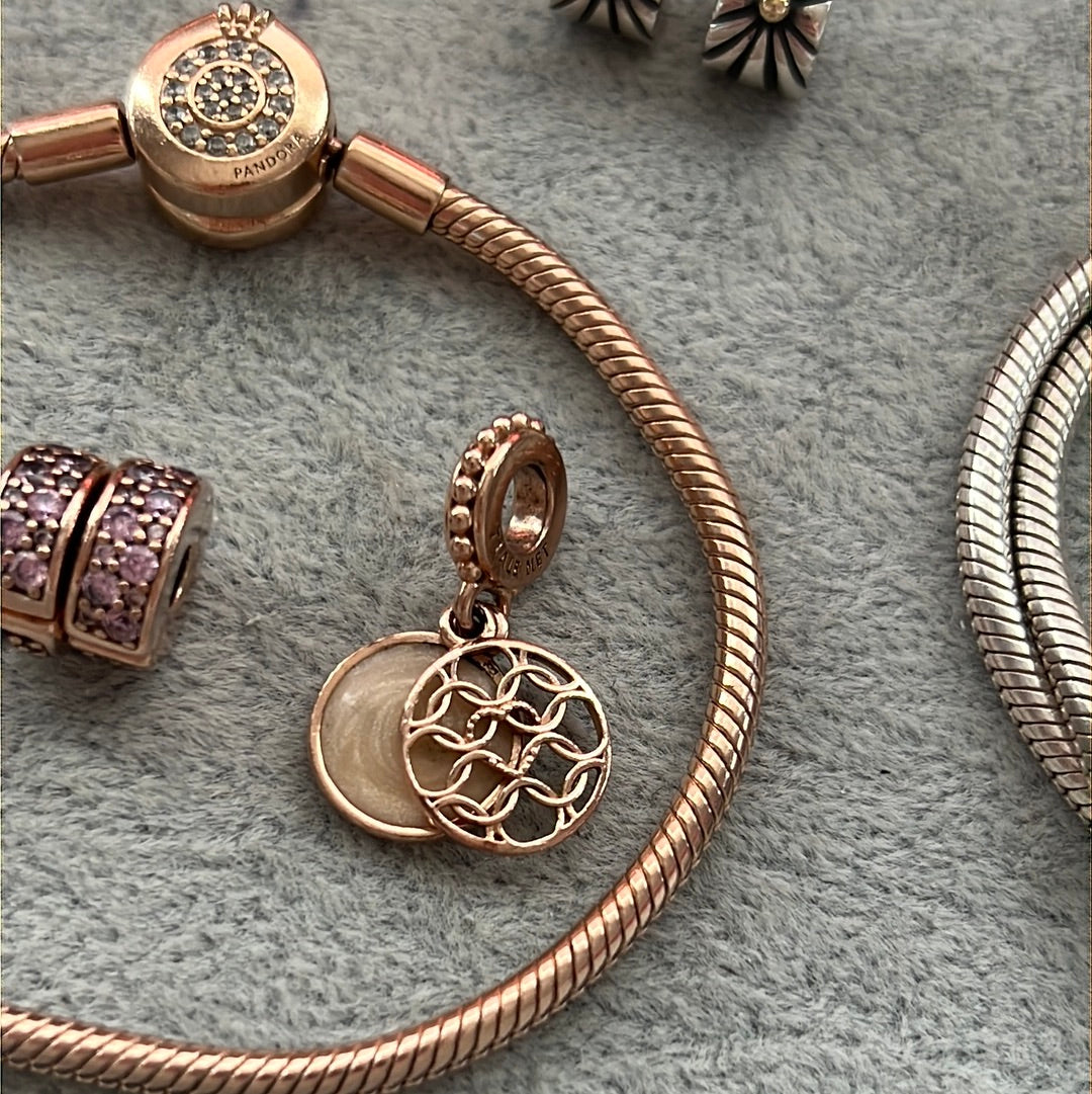Genuine Pandora Rose Gold Enamel Pink “Love Makes a Family” Charm Dangle