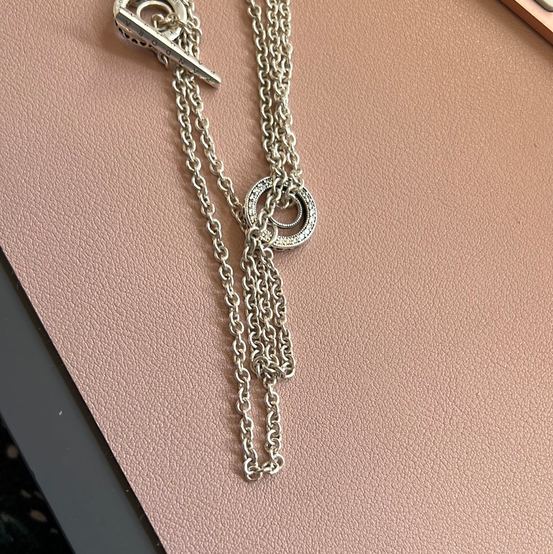 Genuine Pandora Chain Pave T Clasp Necklace 60cm