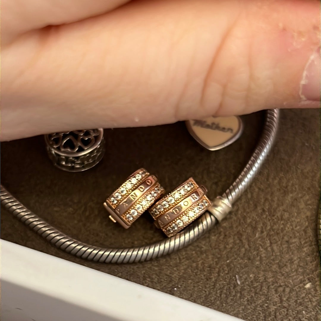 Genuine Rose Gold Pandora Sparkling Lines and Logo Clips