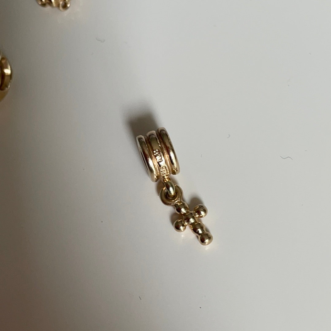 Genuine Pandora Solid 14ct Gold Beaded Cross Dangle Charm HTF