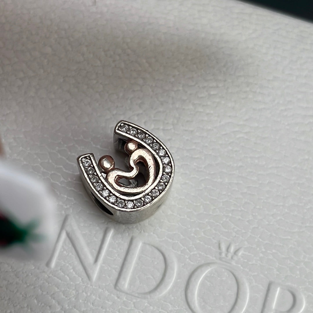 Sterling Silver Pave Horseshoe Wedding Couple Charm