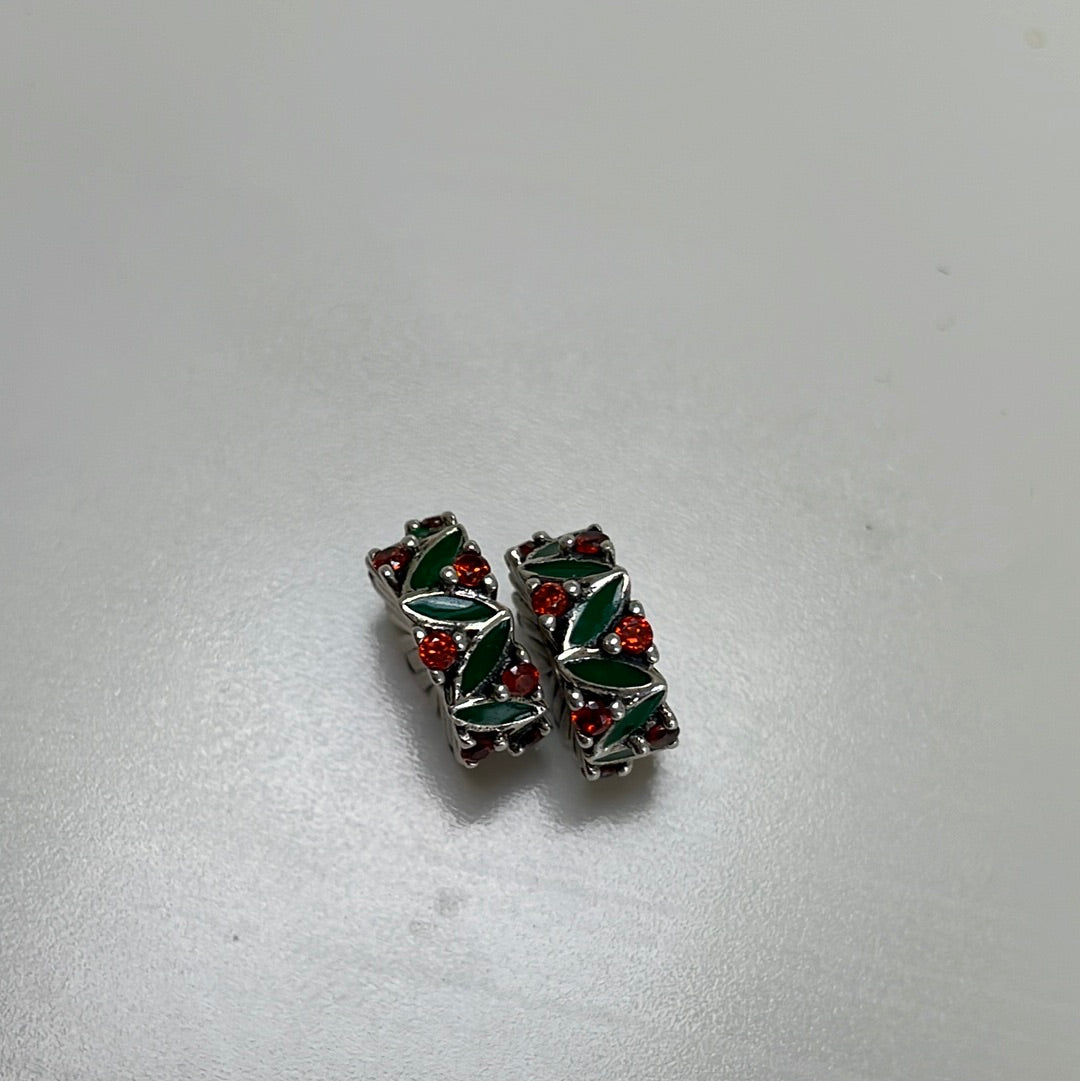 Sterling Silver Christmas Pave Mistletoe Spacer Set Pair