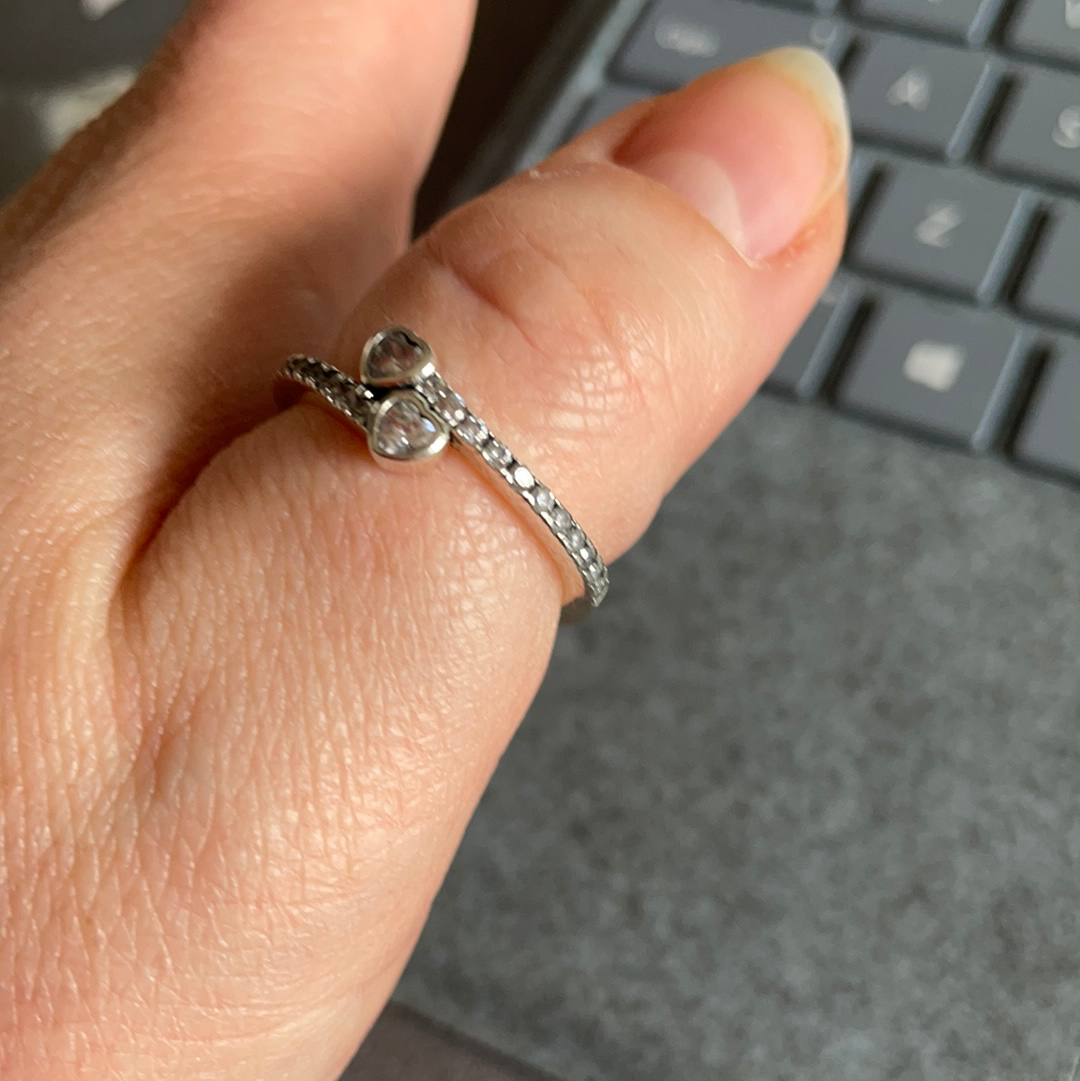 Genuine Pandora Heart Pave Clear Stone Crossover Ring Size