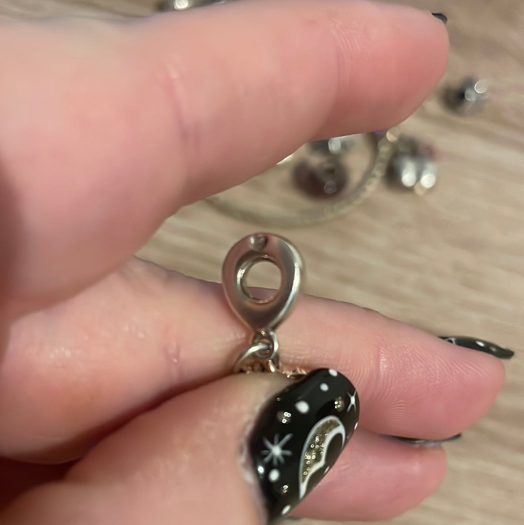Genuine Pandora Lucky Charm Tri Tone Dangle Eye, Feather, Hamsa Hand
