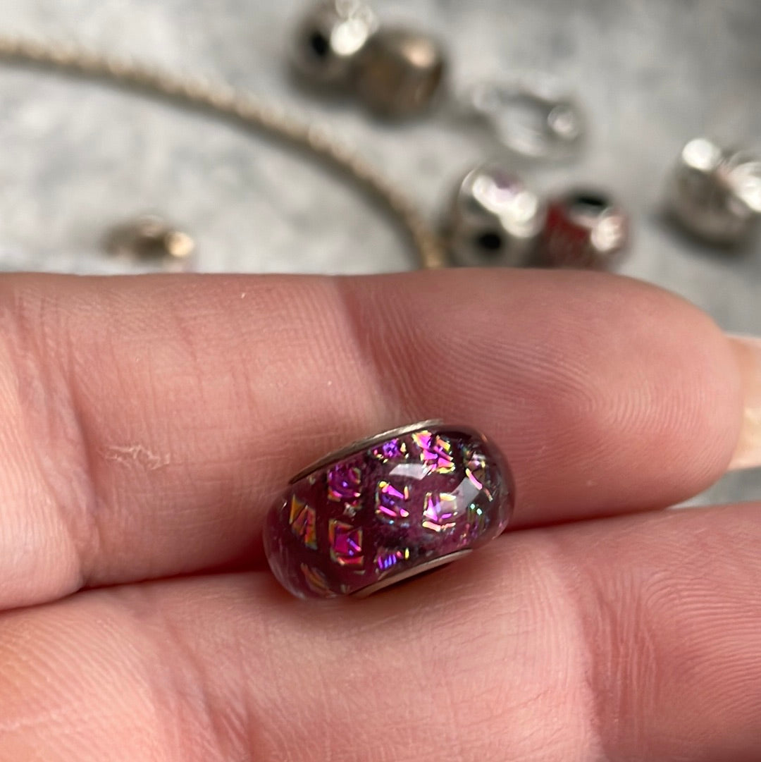 Genuine Chamilia Purple and Rainbow BEAUTIFUL Foil Murano Charm