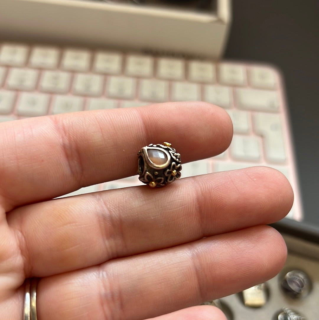Genuine Pandora Pink Moonstone Charm Dew Drop RARE HTF