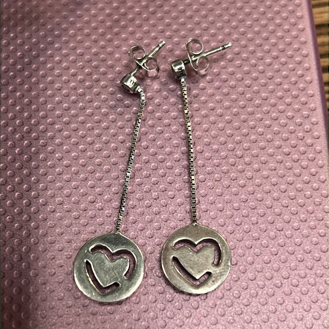 Genuine Pandora Etched Heart Love Dangle Earrings